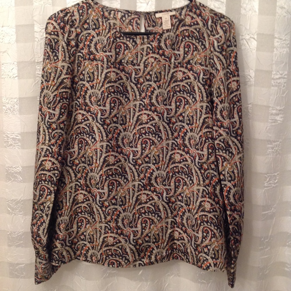 J Crew Silk Talitha Feather Paisley Top, Size 00